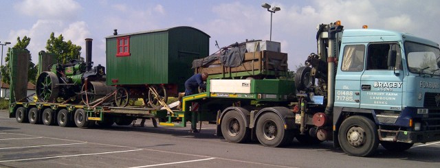 Fred Coopers Aveling and Poerter roller No. 8489 and equipment all loaded ready for the trip to Dorset.