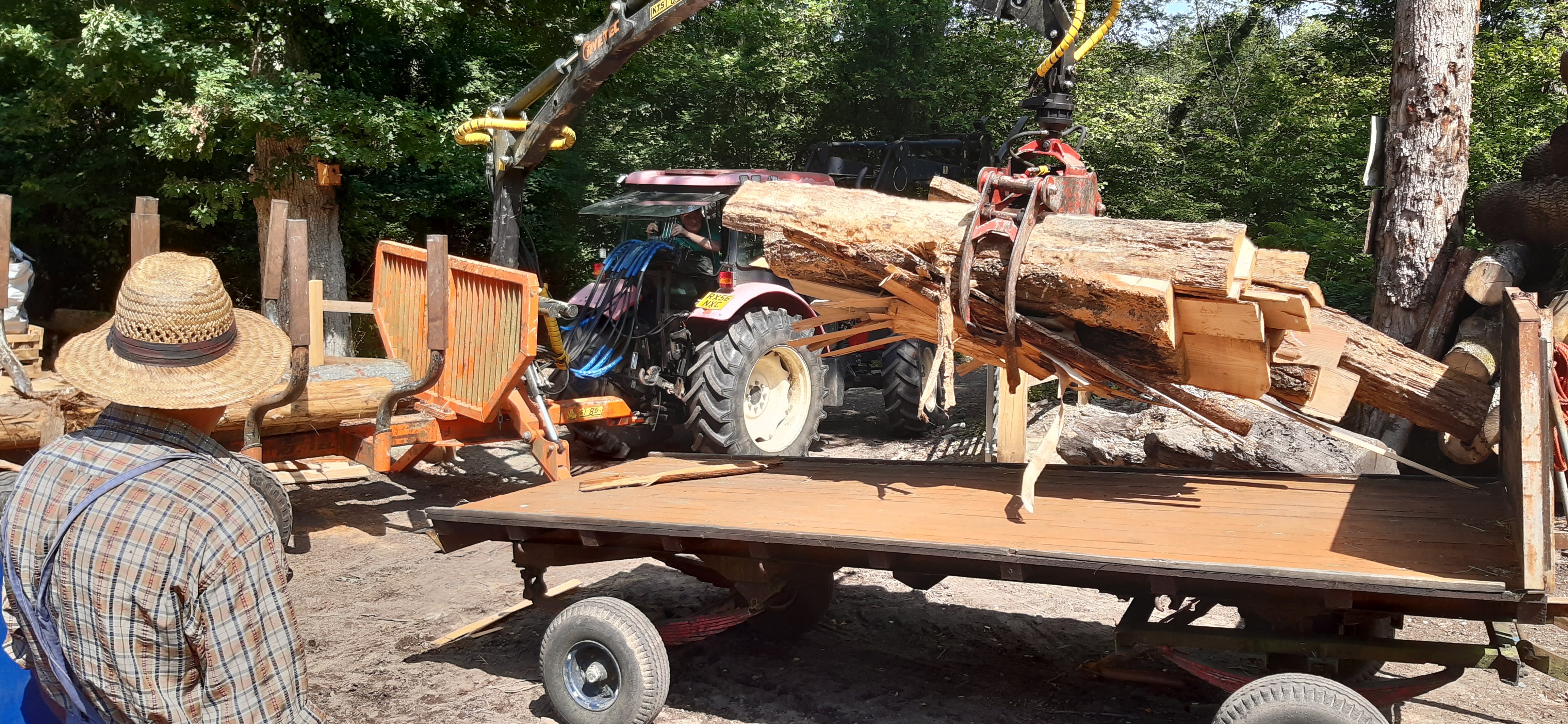 The first load being dropped on to the trailer