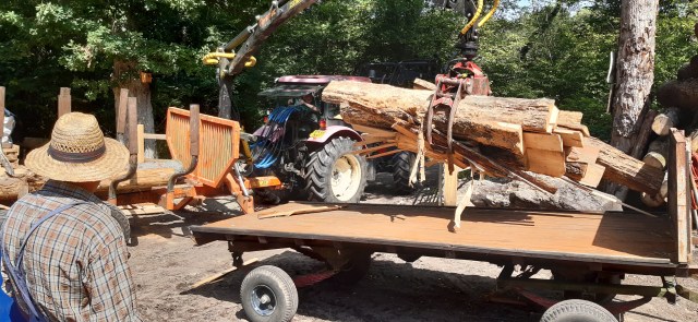 The first load being dropped on to the trailer